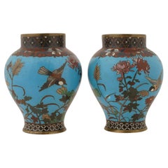 Pair of Antique Japanese Meiji Cloisonne Enamel Vases