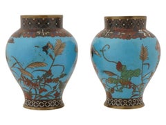 Pair of Antique Japanese Meiji Cloisonne Enamel Vases