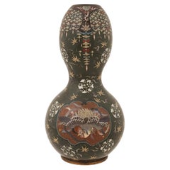 Japanese Cloisonne Enamel Meiji Gourd Vase with Phoenix Dragon and Shishi