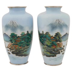 Vintage Japanese Cloisonne Enamel Mount Fuji Vases