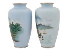 Vintage Japanese Cloisonne Enamel Mount Fuji Vases