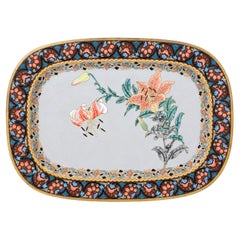 Large Japanese Cloisonne Enamel Floral Lily Tray Meiji 19th Century