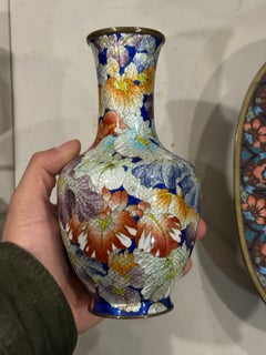Meiji Japanese Cloisonne Enamel Ginbari Vase Multicolored Floral Design