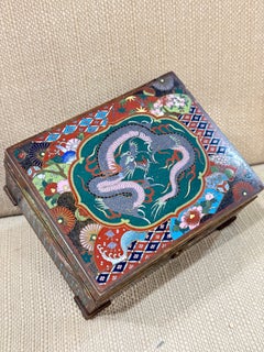 Japanese Cloisonne Enamel Dragon Trinket Box Attributed to Inaba, Meiji