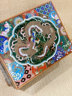 Japanese Cloisonne Enamel Dragon Trinket Box Attributed to Inaba, Meiji