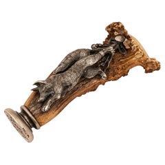 Austrian Silver Fox and Stag Antler Desk Seal by Georg Adam Scheid Circa 1900
