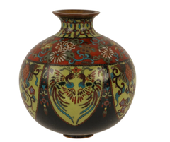 Japanese Cloisonne Enamel Phoenix Butterfly Floral Vase Meiji Period