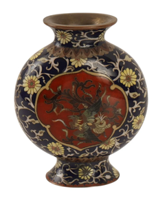 Japanese Cloisonne Enamel Miniature Dragon Phoenix Moon Flask Vase Meiji