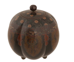 Japanese Cloisonne Enamel Pumpkin Shaped Covered Jar with Phoenix Meiji Period