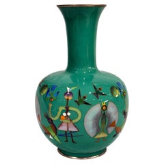 Vase japonais moderniste en émail cloisonné représentant un oiseau, période Showa, attribué à Sato