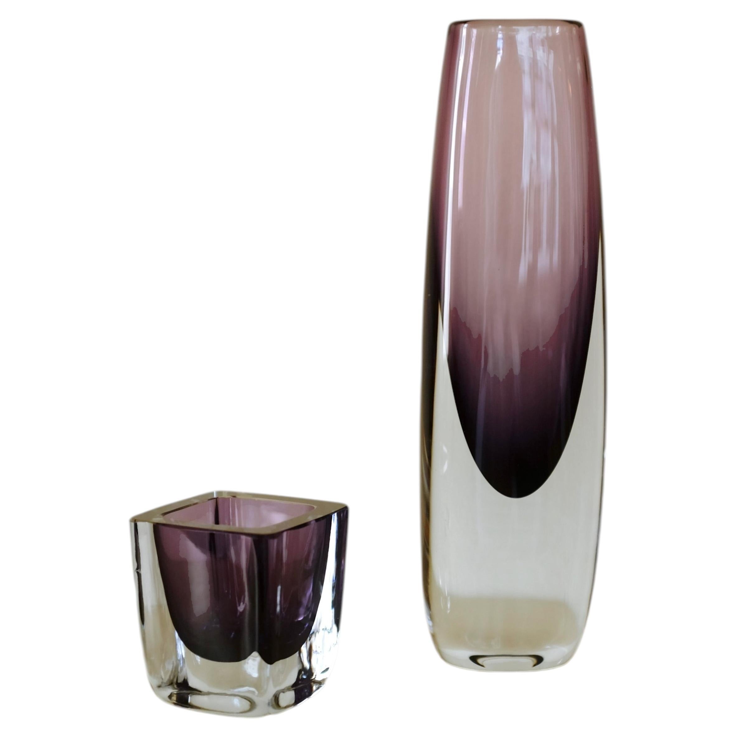 Conjunto de jarrón y cuenco de cristal de los años 50, de Strömbergshyttan, Suecia