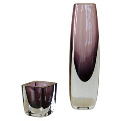 1950s Set of glass Vase and Bowl by Strömbergshyttan, Sweden