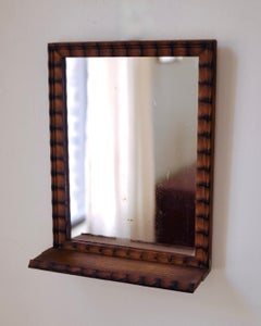 Small Vintage Wooden Scandinavian Wall Mirror