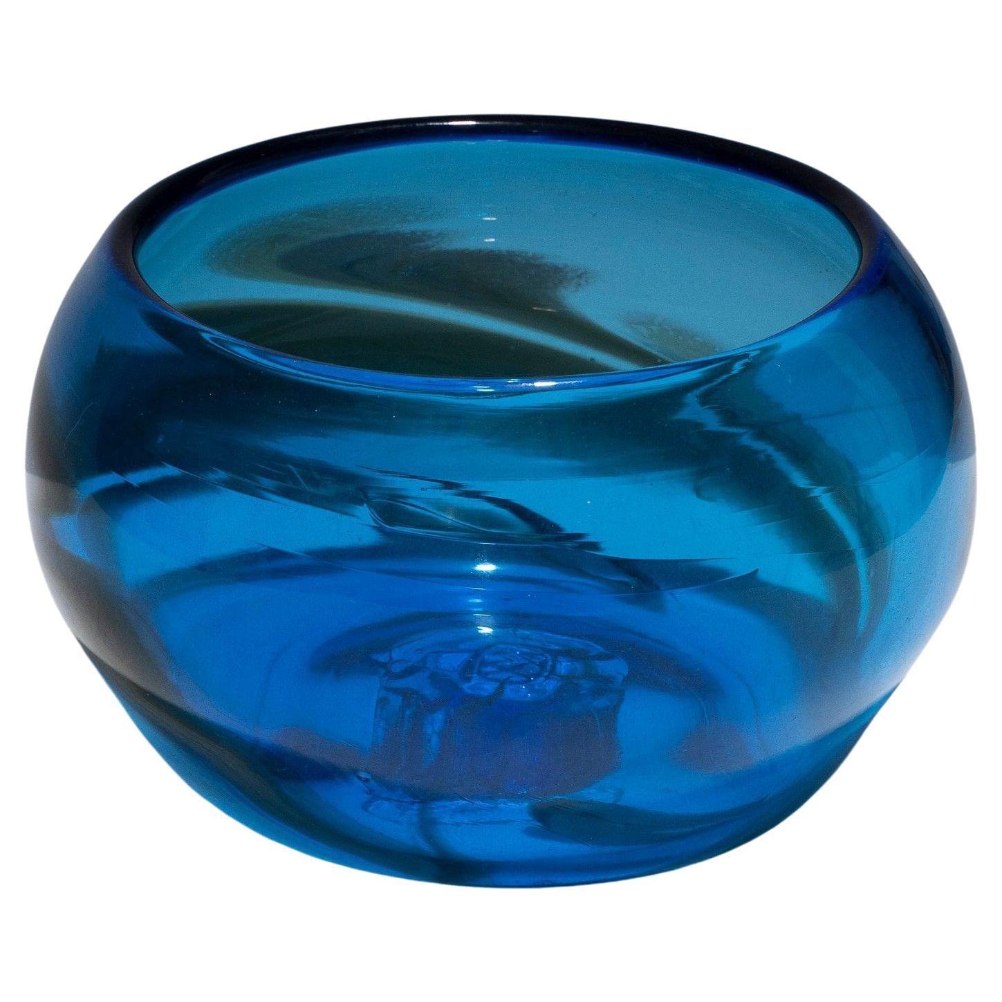 Große, große Schale aus blau geblasenem Glas, 1980er-Jahre