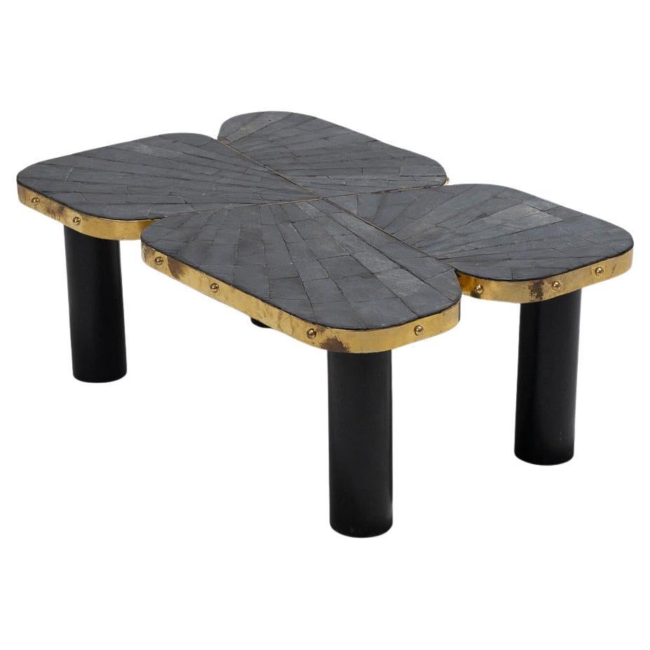 Slate and brass coffee table, 1990s For Sale