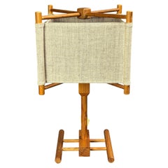 Midcentury Scandinavian pine table lamp with square fabric shade, 1970s