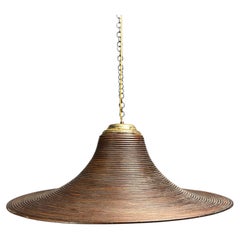 Midcentury XL Italian pencil reed rattan bamboo and brass hanging pendant lamp