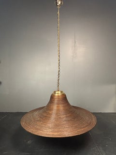Midcentury XL Italian pencil reed rattan bamboo and brass hanging pendant lamp