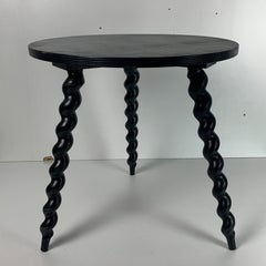 French midcentury ebonized wood turned side table with cork screw legs, 1950s