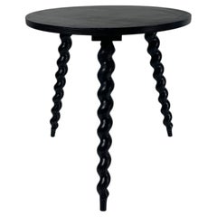 French midcentury ebonized wood turned side table with cork screw legs, 1950s