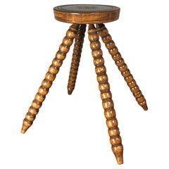 Midcentury bobbin wood turned farm house stool, France ca 1960s