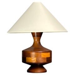 Mid-Century teak table lamp with geometric wood inlay, English, circa 1955–1965