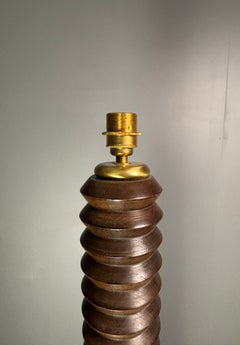 Midcentury French brutalist modernist chunky wood turned floor lamp, ca 1950s