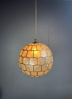 Midcentury mother of pearl Capiz shell large pendants, Feldman Lighting Co 1960s