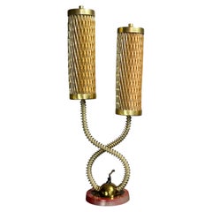 Midcentury large brass double tubular architectural table lamp, 1960s
