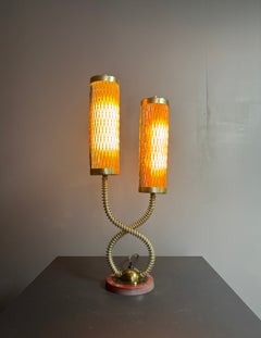 Midcentury large brass double tubular architectural table lamp, 1960s