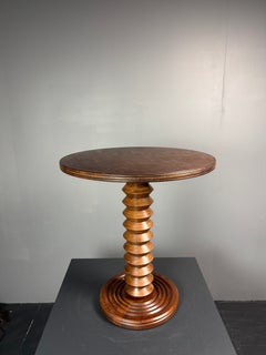 Midcentury French brutalist wood turned side table, Charles Dudouyt style, 1950s