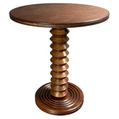 Midcentury French brutalist wood turned side table, Charles Dudouyt style, 1950s