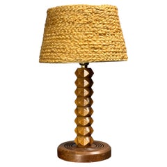Midcentury French brutalist wood turned table lamp, style of Charles Dudouyt
