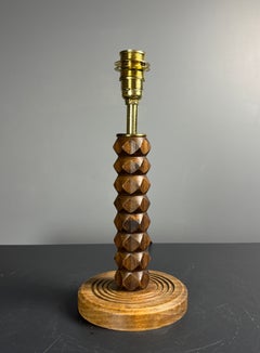 Lampe de table française de style brutaliste du milieu du siècle, en bois tourné, en forme de champignon, années 1950