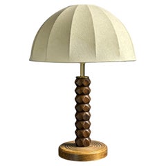 Lampe de table française de style brutaliste du milieu du siècle, en bois tourné, en forme de champignon, années 1950