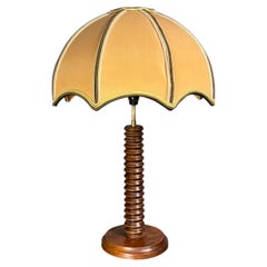 Midcentury French brutalist wood turned mushroom table lamp, 1950s