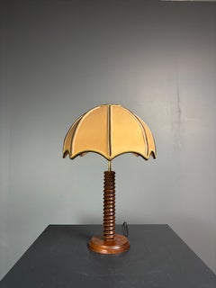 Midcentury French brutalist wood turned mushroom table lamp, 1950s