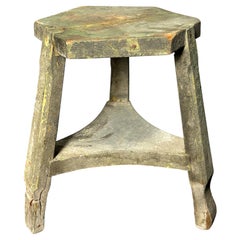 Antique distressed wabi sabi rustic patinated farmhouse workers stool 1900s