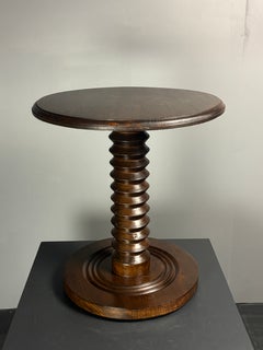 Midcentury French brutalist wood turned side table, Charles Dudouyt style, 1950s