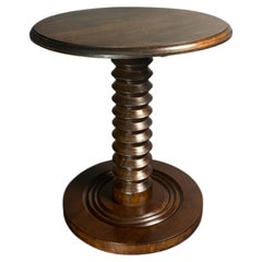 Midcentury French brutalist wood turned side table, Charles Dudouyt style, 1950s