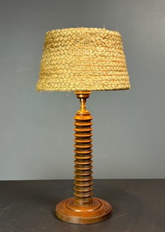 Midcentury French brutalist wood turned table lamp, style of Charles Dudouyt