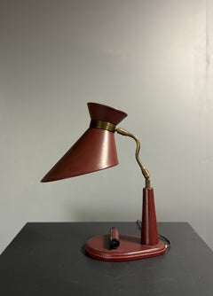 Midcentury French leather wrapped desk lamp attributed to Jacques Adnet 1950s