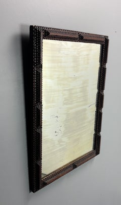 Antique tramp art folk art distressed mirror, Belgium ca 1900s
