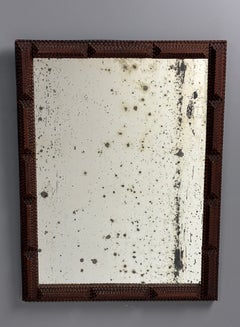 Antique tramp art folk art distressed mirror, Belgium ca 1900s