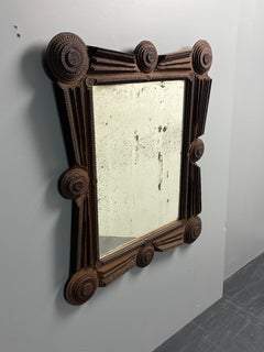 Antique tramp art folk art distressed mirror, Austria ca 1900s