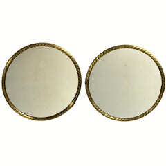Pair midcentury brass rope mirrors, Germany, 1970s - 1980s