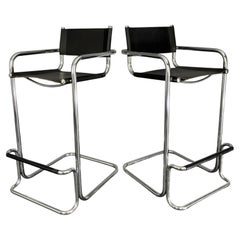Pair Italian bauhaus tubular chrome high barstools, 1970s - 1980s