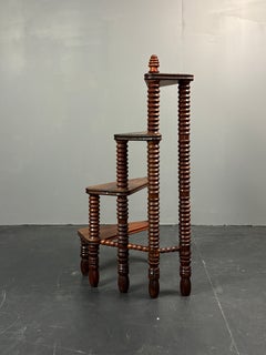 Midcentury French wood turned library steps 1950s style of Charles Dudouyt