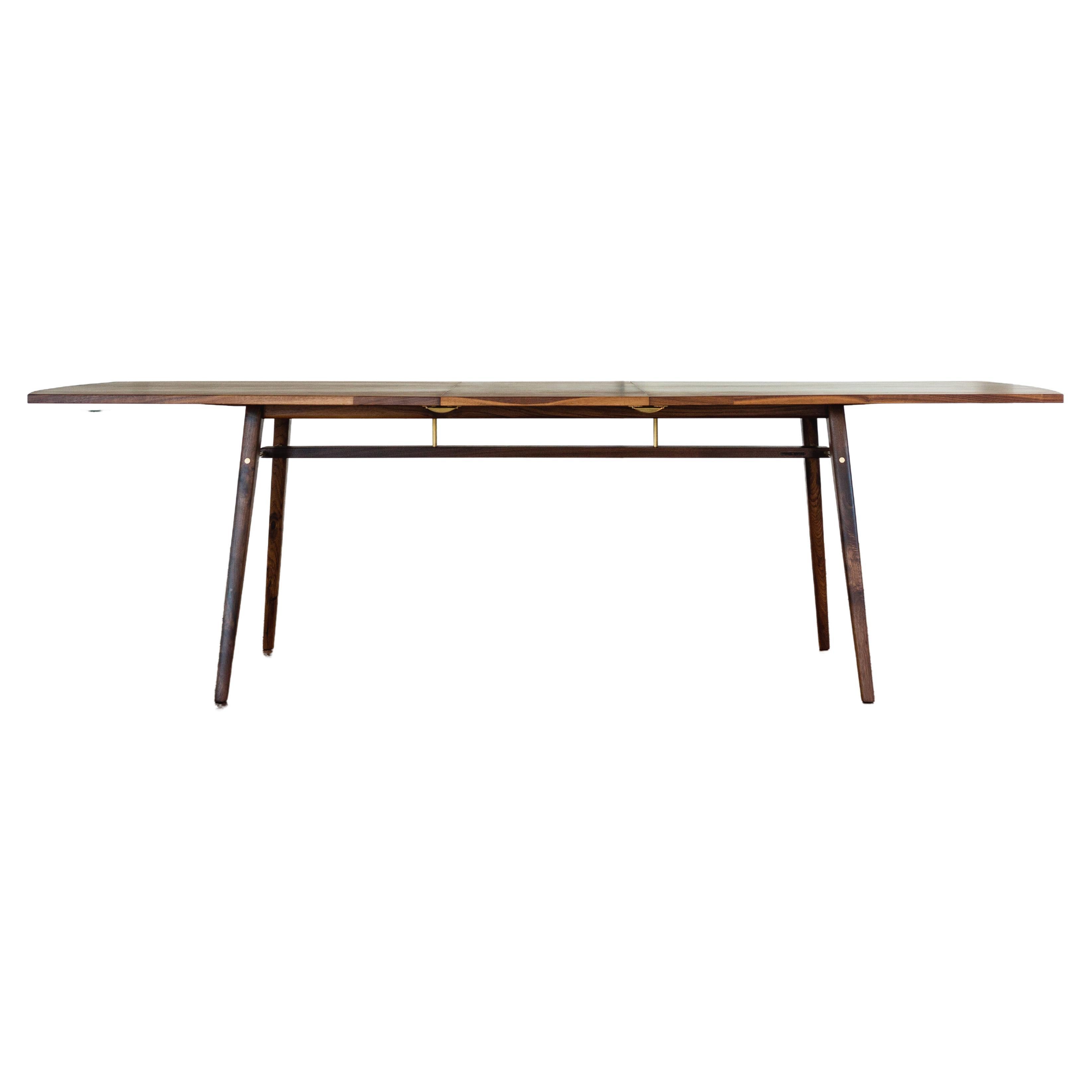 Flint Modern Extension Table in Walnut with Brass Joinery Details For Sale