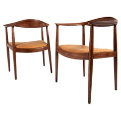 Set of 2 Hans Wegner Model JH501 Oak Round Chairs / Presidential Chairs, c. 1950